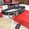 Ferragamo Men's Belt, Genuine First-Layer Cowhide with Palm Pattern, Reversible Design, 3.5cm Width, H-Frame Buckle, Precision Stainless Steel Hardware
