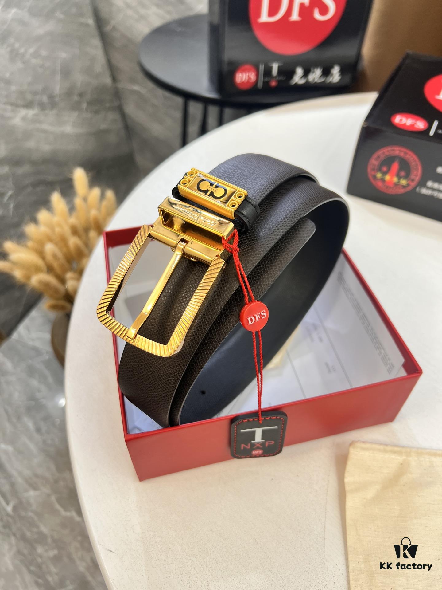 6932003d3a89a121ed54feac Ferragamo Men's Belt, Genuine First-Layer Cowhide with Palm Pattern, Reversible Design, 3.5cm Width, Stainless Steel '8' Shape Pin Buckle