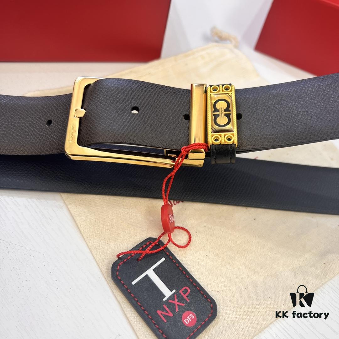 6932003f3a89a121ed54febf Ferragamo Men's Belt, Genuine First-Layer Cowhide with Palm Pattern, Reversible Design, 3.5cm Width, Stainless Steel '8' Buckle