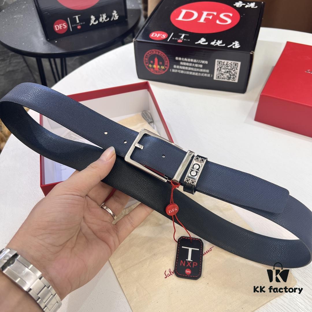 6932003f3a89a121ed54fec5 Ferragamo Men's Belt, Genuine First-Layer Cowhide with Palm Pattern, Reversible Design, 3.5cm Width, Stainless Steel '8' Shape Pin Buckle
