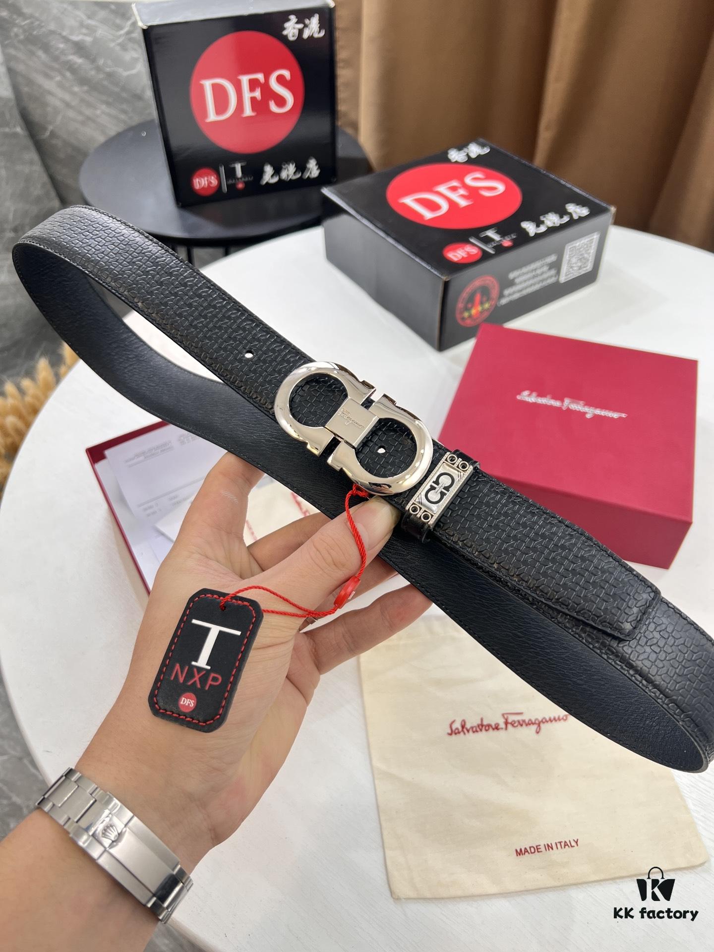 693200403a89a121ed54fecc Ferragamo Men's Belt, Genuine Embossed Full-Grain Leather, Reversible Design, 3.5cm Width, Stainless Steel Buckle, Adjustable Length