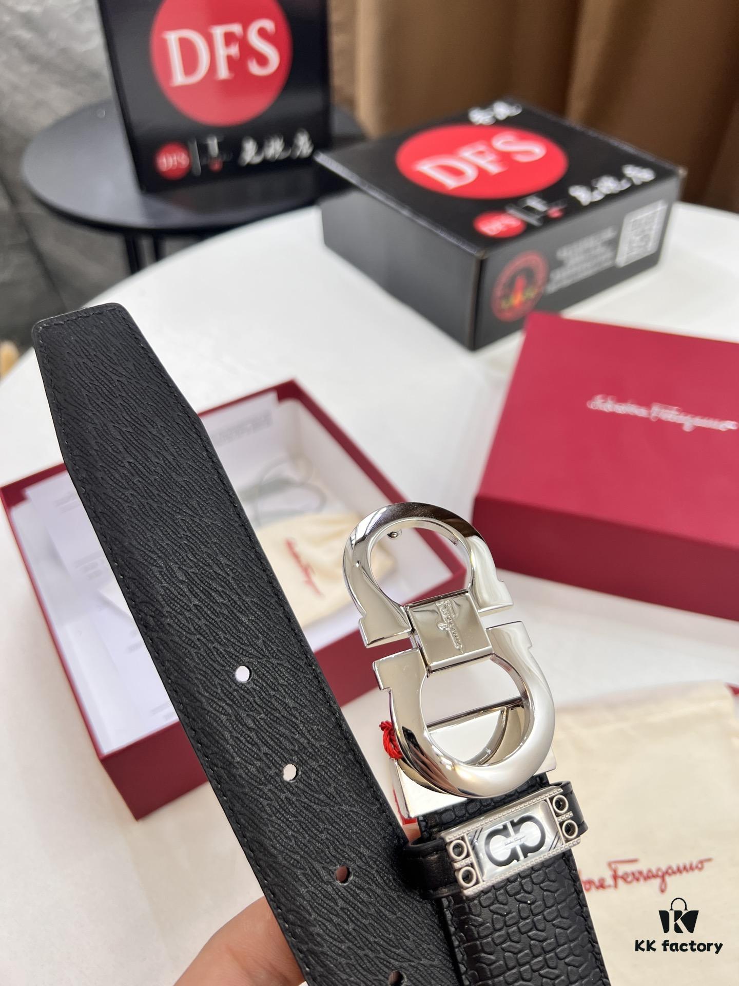 693200403a89a121ed54fece Ferragamo Men's Belt, Genuine Embossed Full-Grain Leather, Reversible Design, 3.5cm Width, Stainless Steel Buckle, Adjustable Length