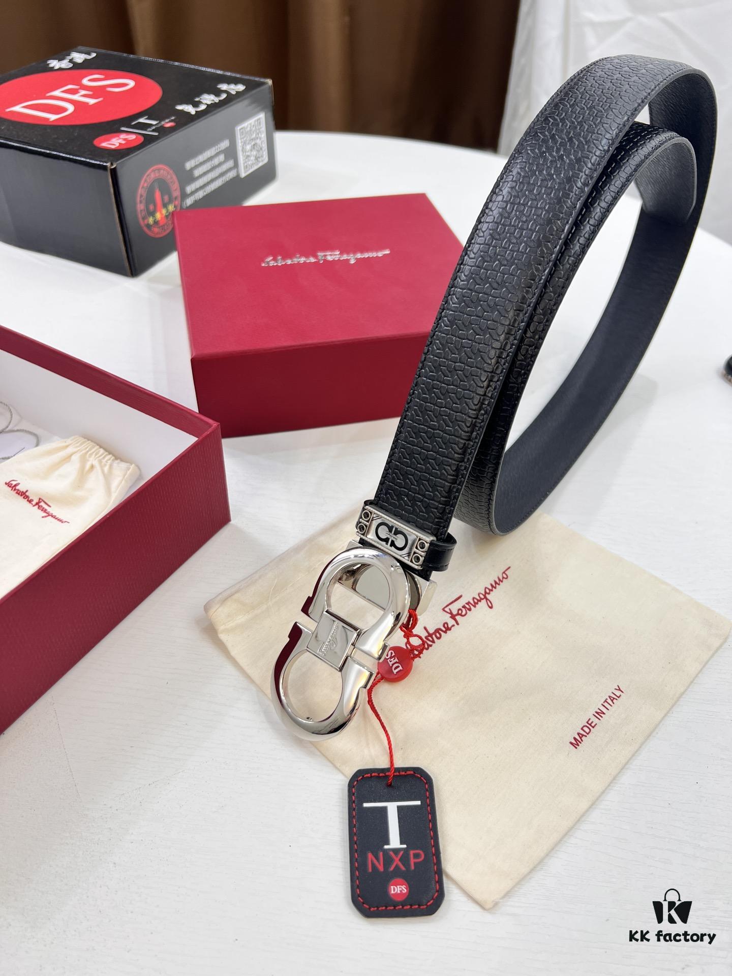 693200403a89a121ed54fed1 Ferragamo Men's Belt, Genuine Embossed Full-Grain Leather, Reversible Design, 3.5cm Width, Stainless Steel Buckle, Adjustable Length