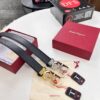 Salvatore Ferragamo Men's Belt, Double-Sided Use, Full-Grain Calfskin with Original Imported Embossing, 3.5cm Width, Precision Steel Hardware, Adjustable Length