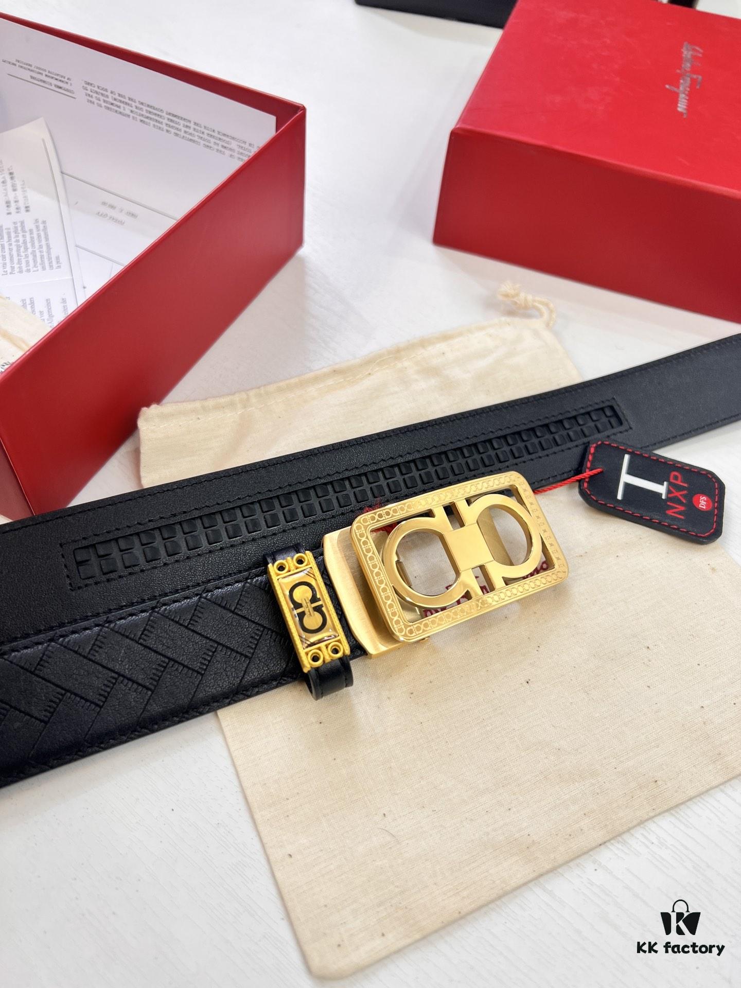 693200423a89a121ed54feea Salvatore Ferragamo Men's Automatic Belt, 3.5cm Width, Full-Grain Calfskin with Steel Hardware, Eight-Shaped Diagonal Weave Design