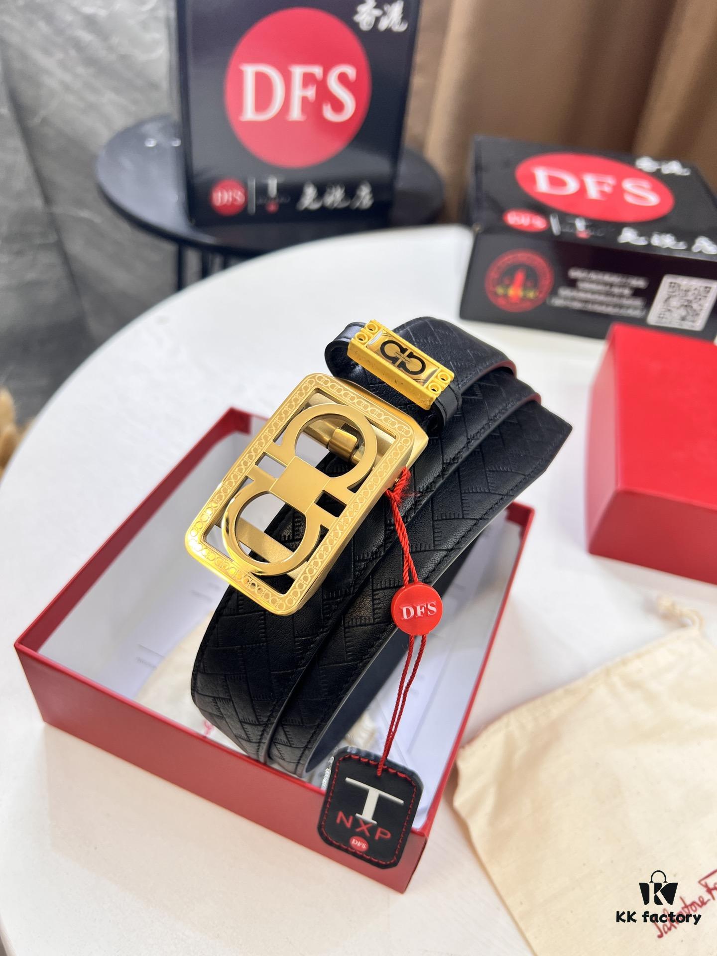 693200423a89a121ed54feeb Salvatore Ferragamo Men's Automatic Belt, 3.5cm Width, Full-Grain Calfskin with Steel Hardware, Eight-Shaped Diagonal Weave Design