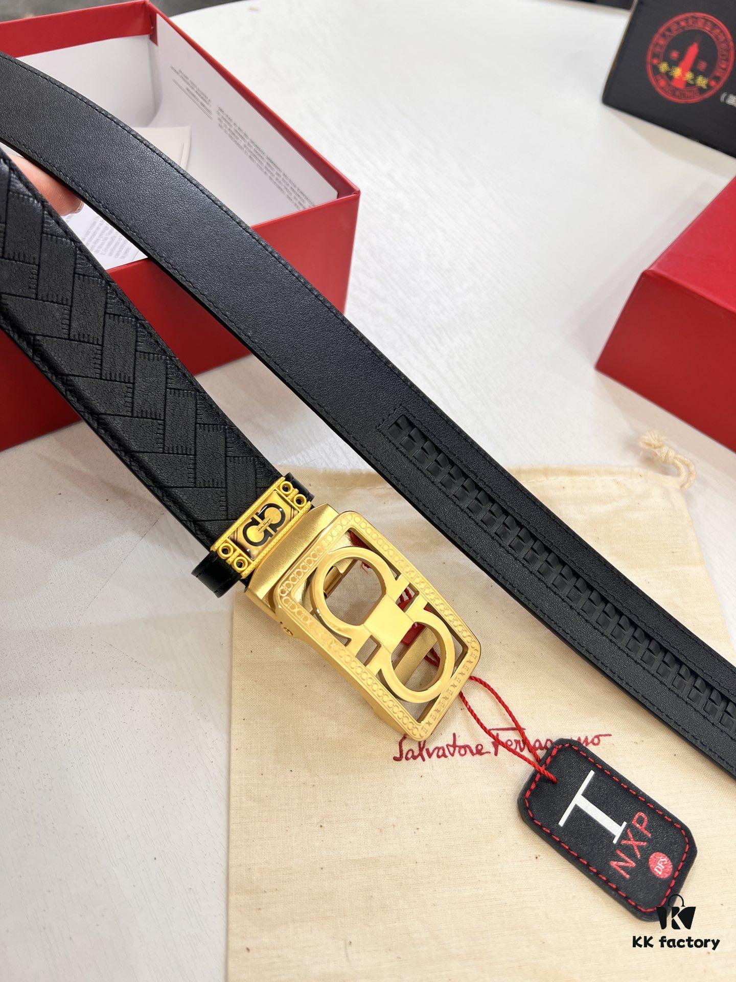 693200423a89a121ed54feec Salvatore Ferragamo Men's Automatic Belt, 3.5cm Width, Full-Grain Calfskin with Steel Hardware, Eight-Shaped Diagonal Weave Design