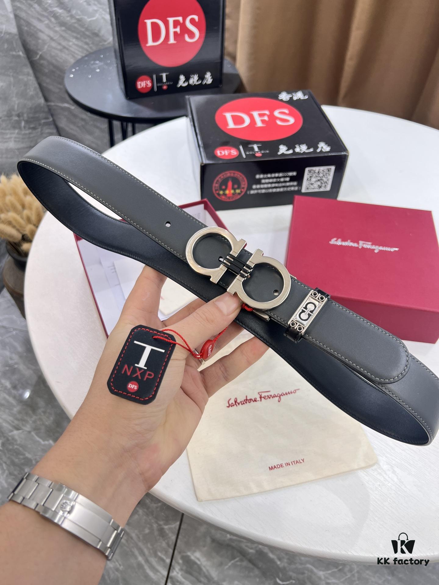 693200433a89a121ed54fef6 Salvatore Ferragamo Men's Belt, Genuine Imported Lapah Plain Full-Grain Leather, Double-Sided Dual Color Design, Adjustable Length, New '8' Shaped Stainless Steel Hardware, 3.5cm Width