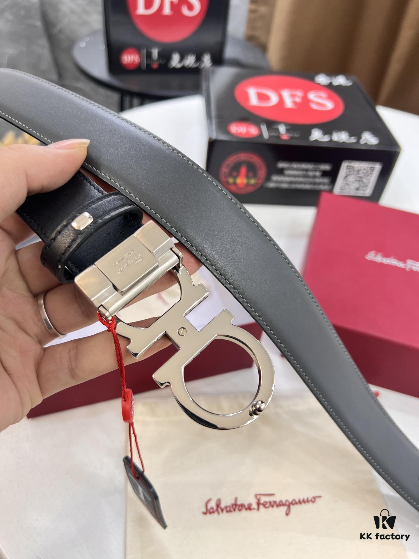 693200433a89a121ed54fefa Salvatore Ferragamo Men's Belt, Genuine Imported Lapah Plain Full-Grain Leather, Double-Sided Dual Color Design, Adjustable Length, New '8' Shaped Stainless Steel Hardware, 3.5cm Width