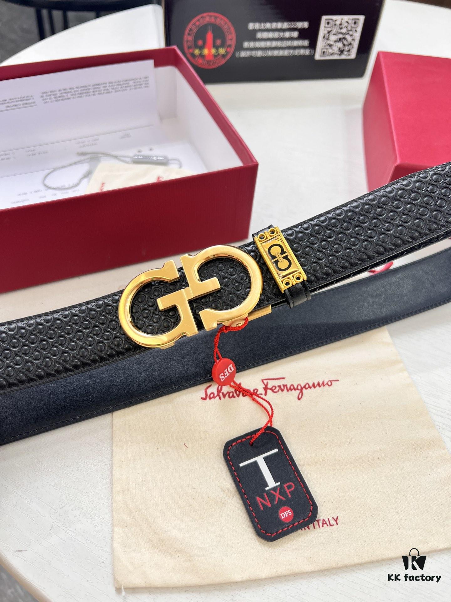 693200443a89a121ed54ff05 Salvatore Ferragamo Men's Automatic Belt, Top-Quality Genuine Leather with '8' Pattern, 3.5cm Width, Stainless Steel Hardware