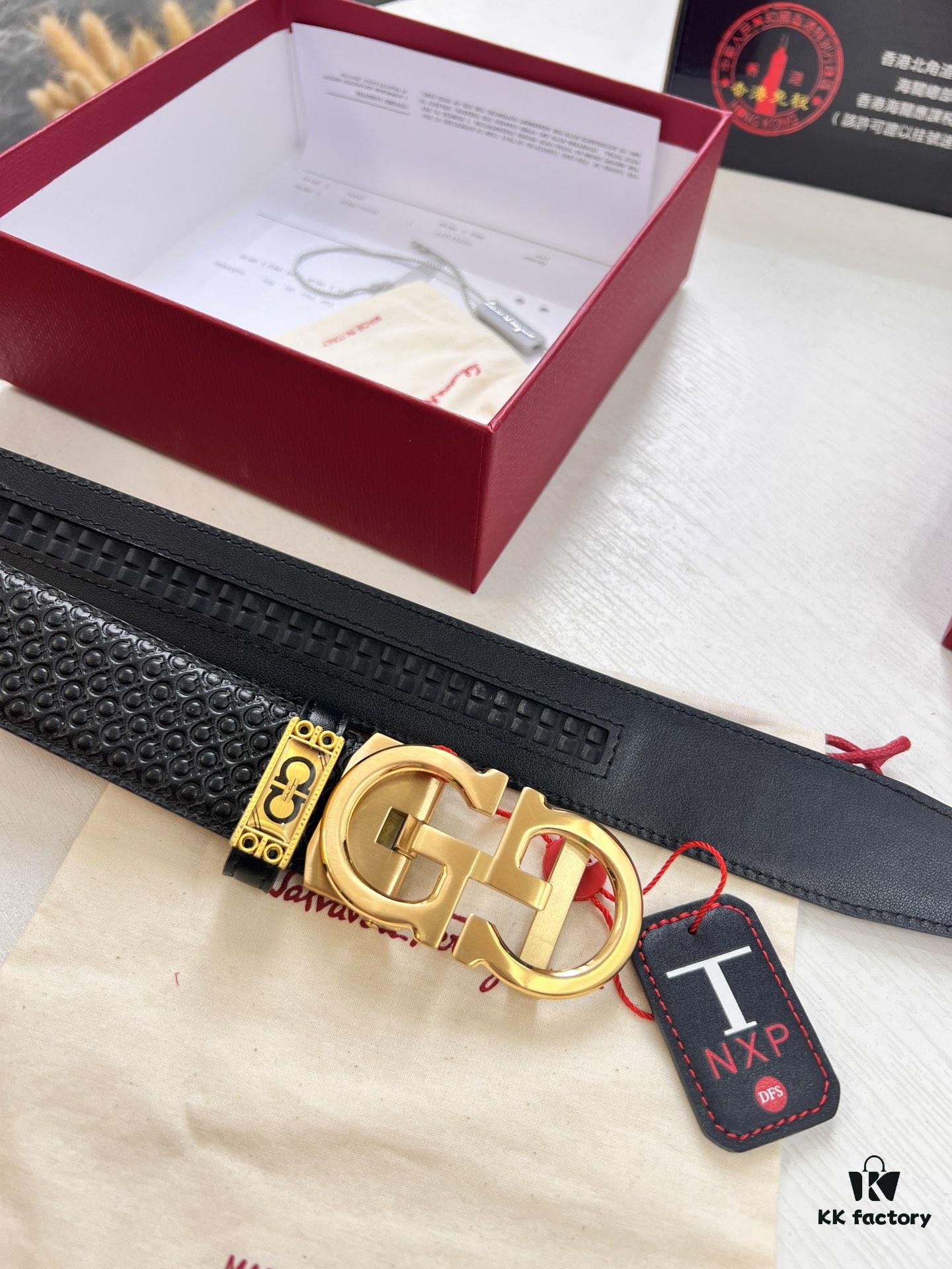 693200443a89a121ed54ff06 Salvatore Ferragamo Men's Automatic Belt, Top-Quality Genuine Leather with '8' Pattern, 3.5cm Width, Stainless Steel Hardware