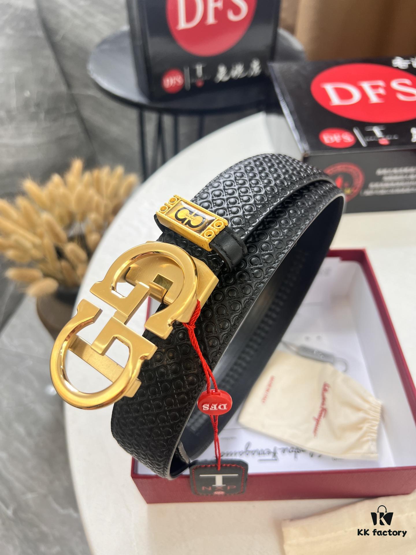 693200443a89a121ed54ff09 Salvatore Ferragamo Men's Automatic Belt, Top-Quality Genuine Leather with '8' Pattern, 3.5cm Width, Stainless Steel Hardware