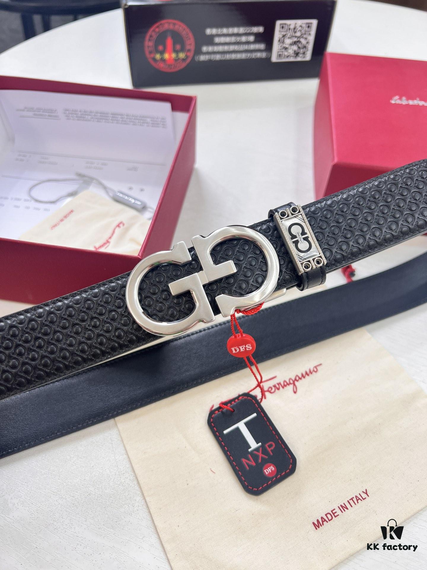693200453a89a121ed54ff0c Salvatore Ferragamo Men's Automatic Belt, Top-Quality Genuine Leather with '8' Pattern, 3.5cm Width, Stainless Steel Hardware