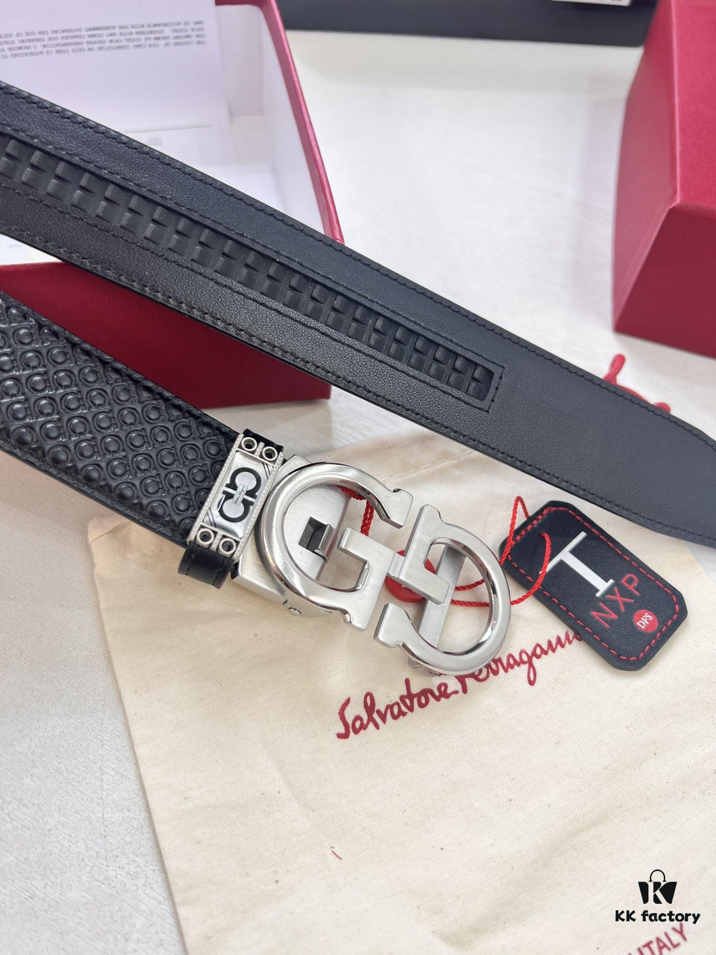 693200453a89a121ed54ff0d Salvatore Ferragamo Men's Automatic Belt, Top-Quality Genuine Leather with '8' Pattern, 3.5cm Width, Stainless Steel Hardware