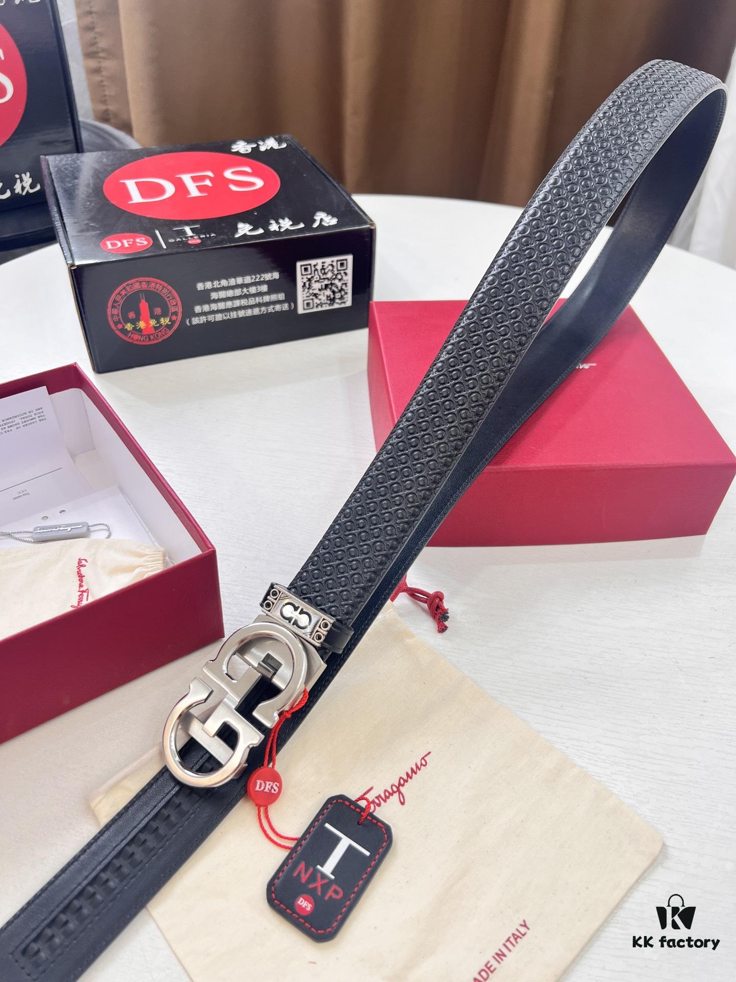 693200453a89a121ed54ff0f Salvatore Ferragamo Men's Automatic Belt, Top-Quality Genuine Leather with '8' Pattern, 3.5cm Width, Stainless Steel Hardware
