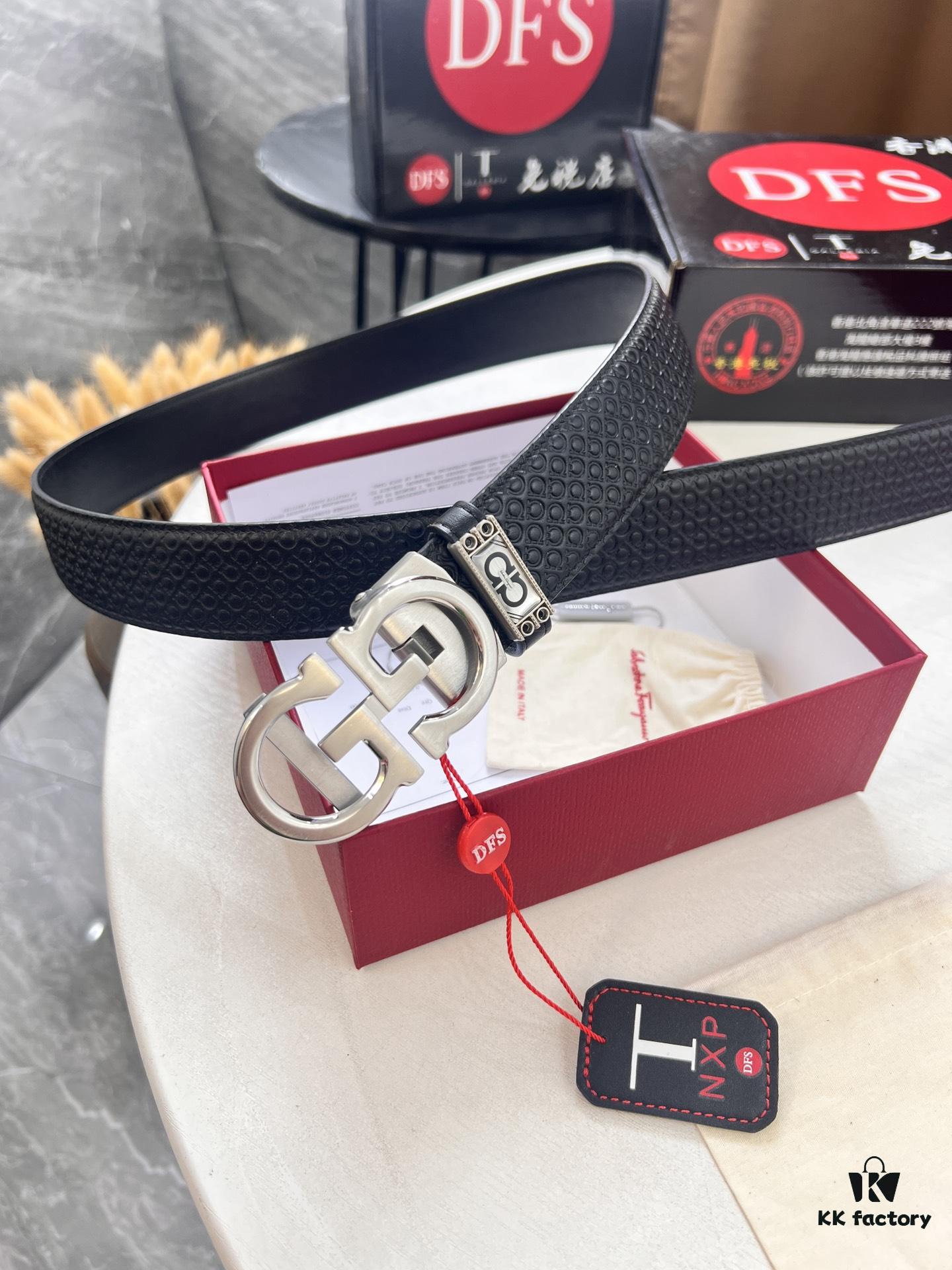 693200453a89a121ed54ff10 Salvatore Ferragamo Men's Automatic Belt, Top-Quality Genuine Leather with '8' Pattern, 3.5cm Width, Stainless Steel Hardware