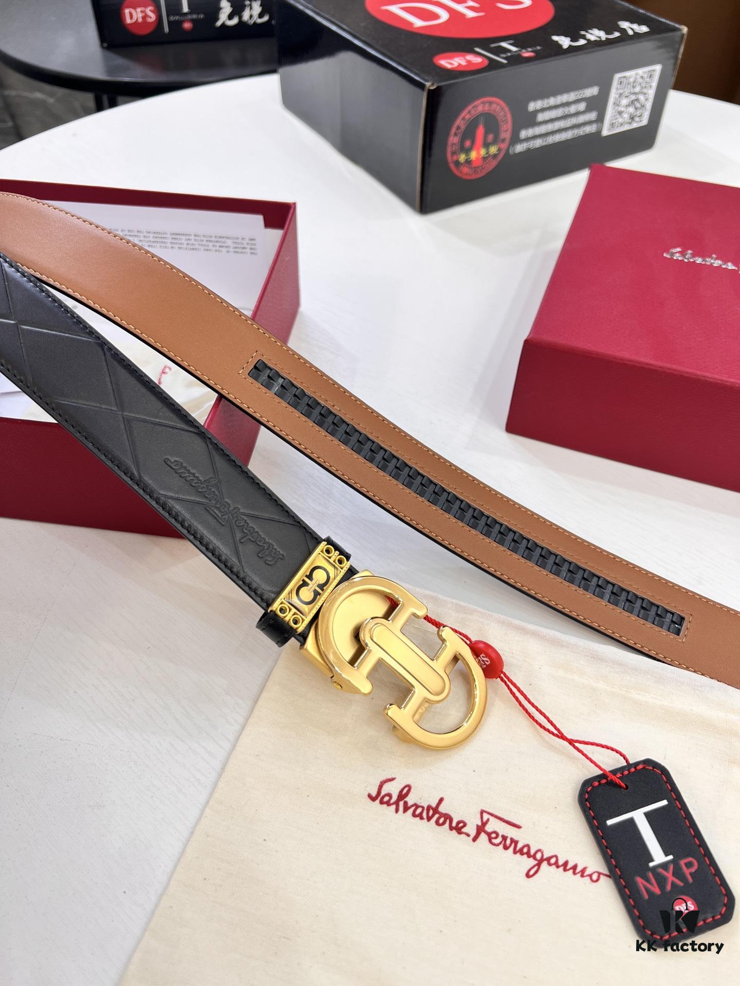693200453a89a121ed54ff16 Salvatore Ferragamo Men's Automatic Belt, Imported Top-Grade Full-Grain Calfskin, Steel Hardware, 3.5cm Width