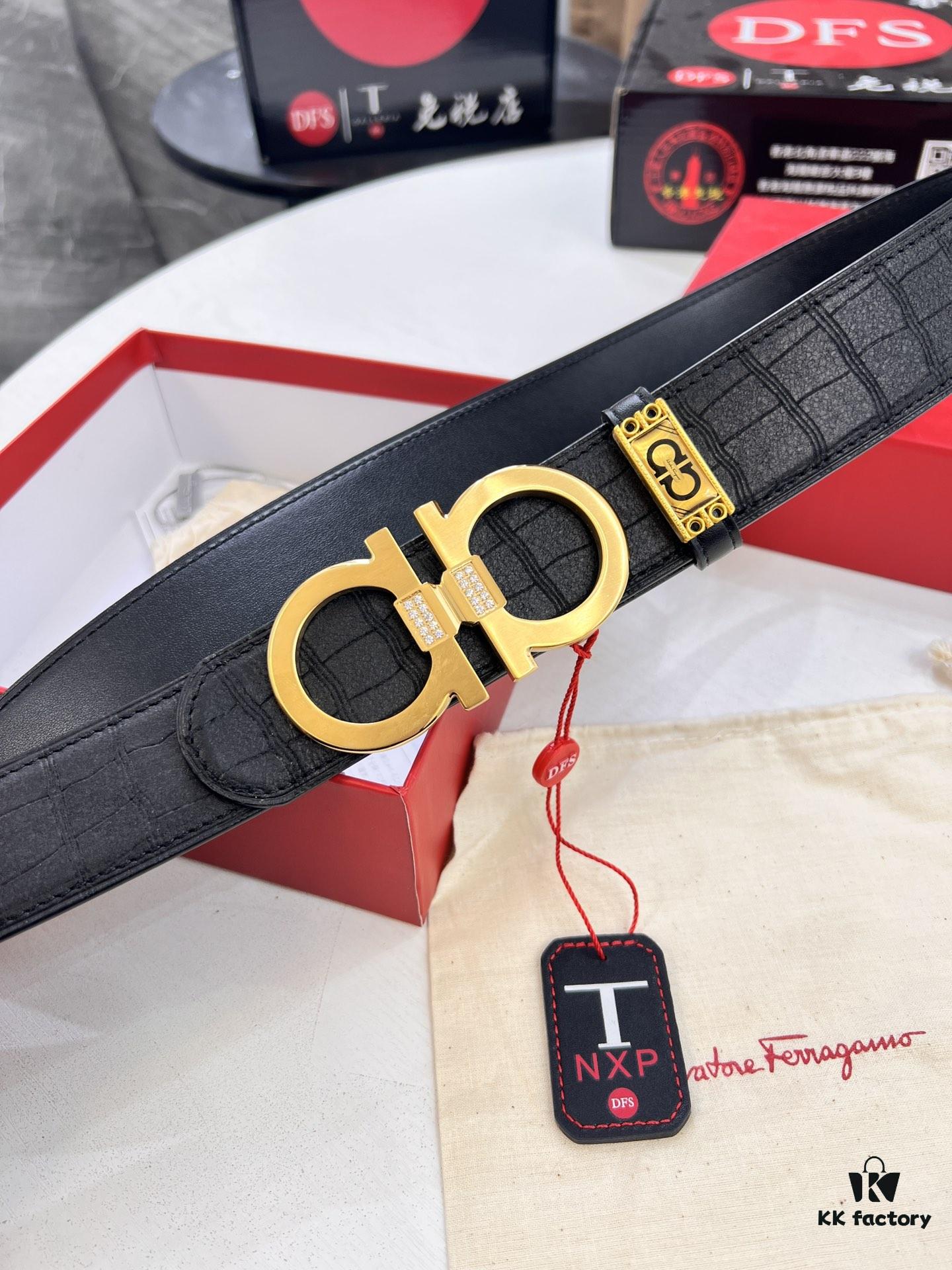 693200473a89a121ed54ff29 Top-Tier Men's Belt - Dual-Sided Genuine Calfskin Leather, Corrosion-Resistant Steel Hardware, Imported South African Deer Grain Cowhide, 3.8cm Width, Duty-Free Hong Kong T Gift Box Packaging
