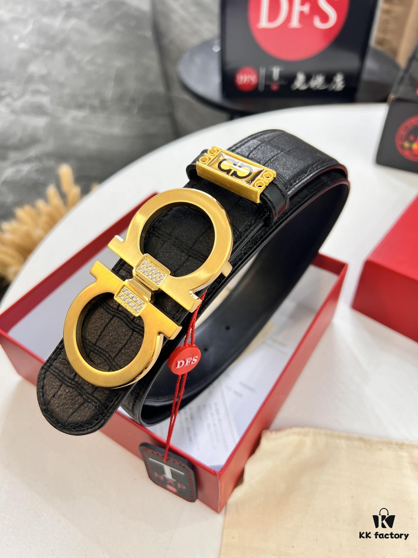 693200473a89a121ed54ff2c Top-Tier Men's Belt - Dual-Sided Genuine Calfskin Leather, Corrosion-Resistant Steel Hardware, Imported South African Deer Grain Cowhide, 3.8cm Width, Duty-Free Hong Kong T Gift Box Packaging