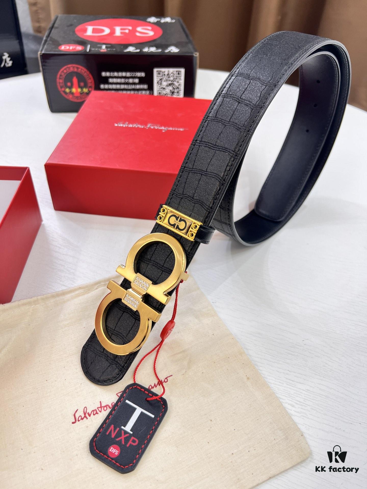 693200473a89a121ed54ff2d Top-Tier Men's Belt - Dual-Sided Genuine Calfskin Leather, Corrosion-Resistant Steel Hardware, Imported South African Deer Grain Cowhide, 3.8cm Width, Duty-Free Hong Kong T Gift Box Packaging