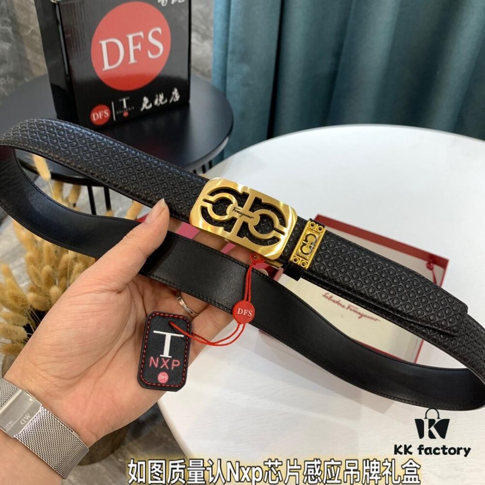 Arrival 🩳🩳🩳 Trumpet 🎺🎺 Genuine Photo, Salvatore Ferragamo Automatic Series Men's Belt, ZP Mold Precision Crafted with Figure-8 Beveled Pattern and Stainless Steel Hardware, Business Belt, Imported Authentic Ferragamo Mesh-Textured Full-Grain Calfskin, Auto-Tooth Adjustment, 3.5 cm Width