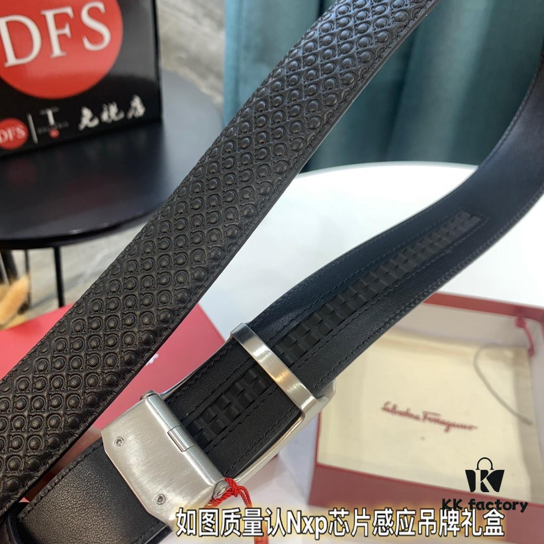 693200493a89a121ed54ff45 Arrival 🩳🩳🩳 Trumpet 🎺🎺 Genuine Photography, Ferragamo Automatic Series Men's Belt, ZP Mold Made, 8-Shaped Beveled Pattern with Stainless Steel Hardware, Business Belt, Imported Small Ferragamo Mesh Pattern Top Layer Cowhide, Automatic Tooth Adjustment, Width 3.5 cm