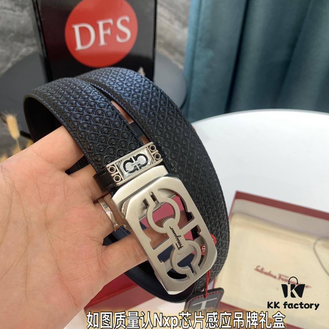 693200493a89a121ed54ff48 Arrival 🩳🩳🩳 Trumpet 🎺🎺 Genuine Photography, Ferragamo Automatic Series Men's Belt, ZP Mold Made, 8-Shaped Beveled Pattern with Stainless Steel Hardware, Business Belt, Imported Small Ferragamo Mesh Pattern Top Layer Cowhide, Automatic Tooth Adjustment, Width 3.5 cm