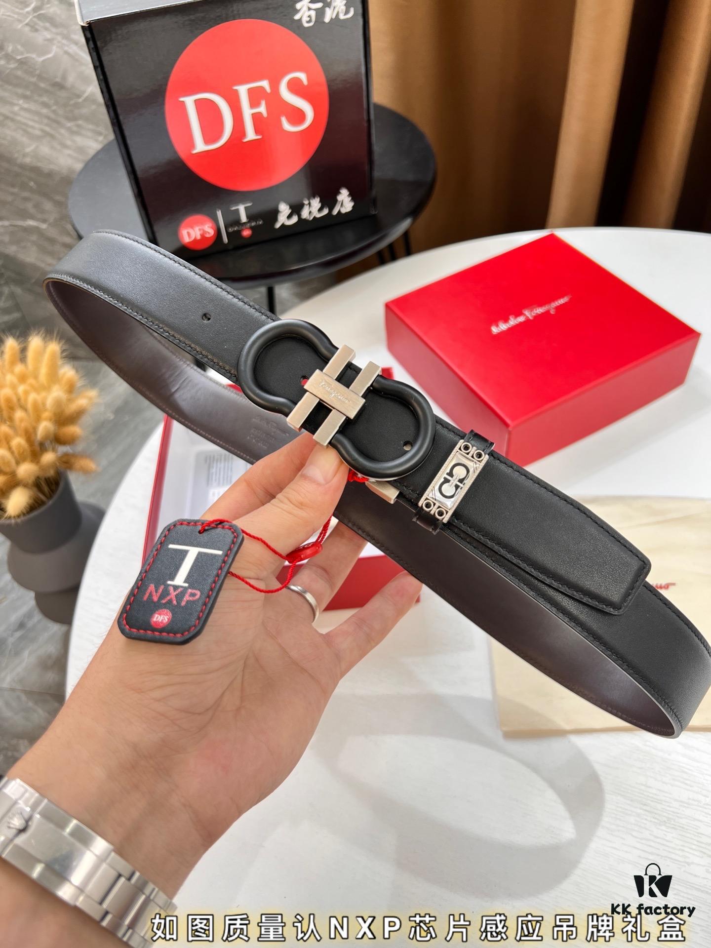 6932004a3a89a121ed54ff52 Salvatore Ferragamo Belt, Hong Kong Duty-Free Gift Box 🎁 (NXP RFID Tag with Official Website Verification, Authentic Anti-Counterfeit Chip) - 8-Shaped Etched Pattern, Full Italian Top-Grain Calfskin, Reversible Design, 3.5cm Width