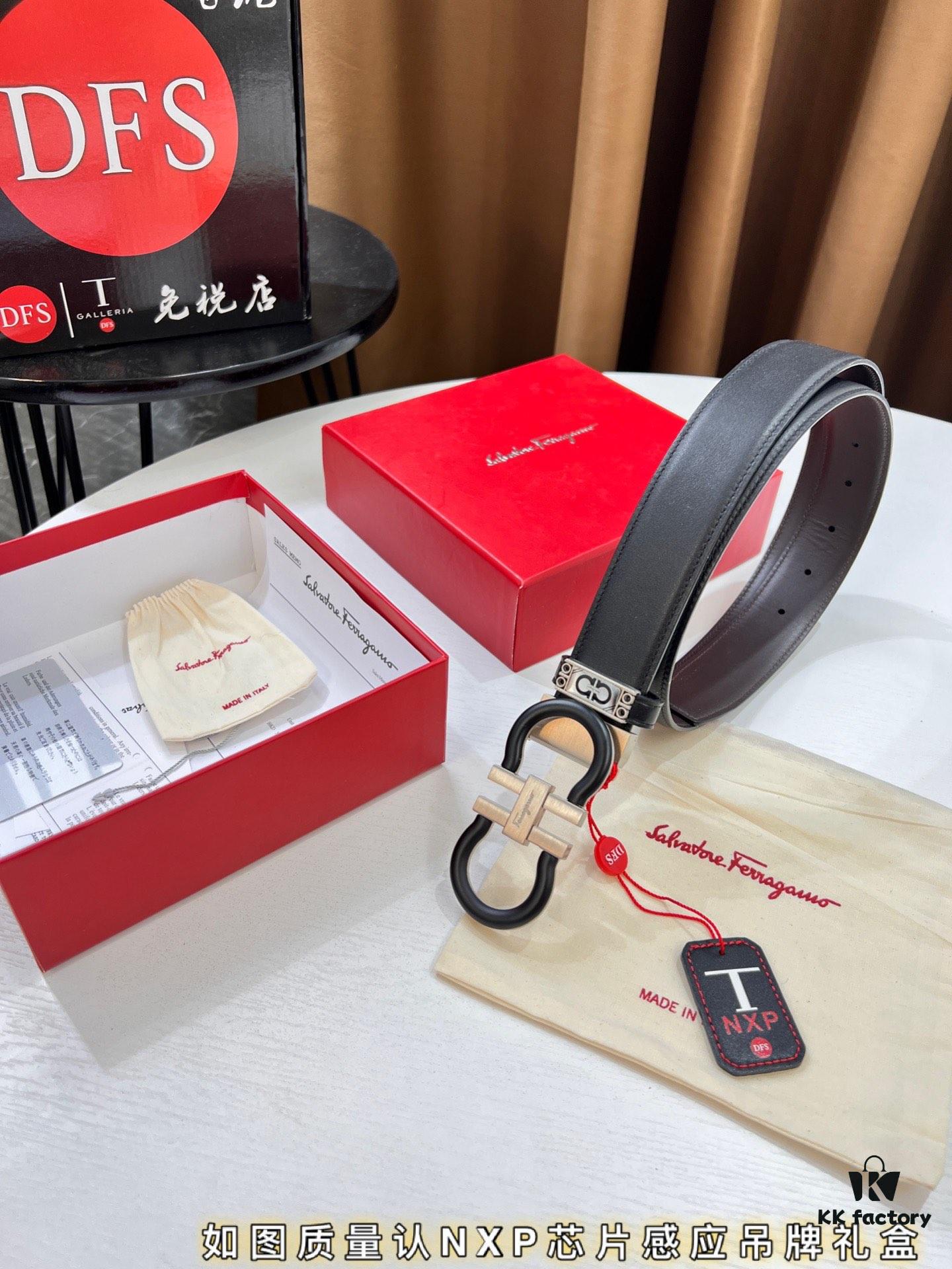 6932004a3a89a121ed54ff55 Salvatore Ferragamo Belt, Hong Kong Duty-Free Gift Box 🎁 (NXP RFID Tag with Official Website Verification, Authentic Anti-Counterfeit Chip) - 8-Shaped Etched Pattern, Full Italian Top-Grain Calfskin, Reversible Design, 3.5cm Width
