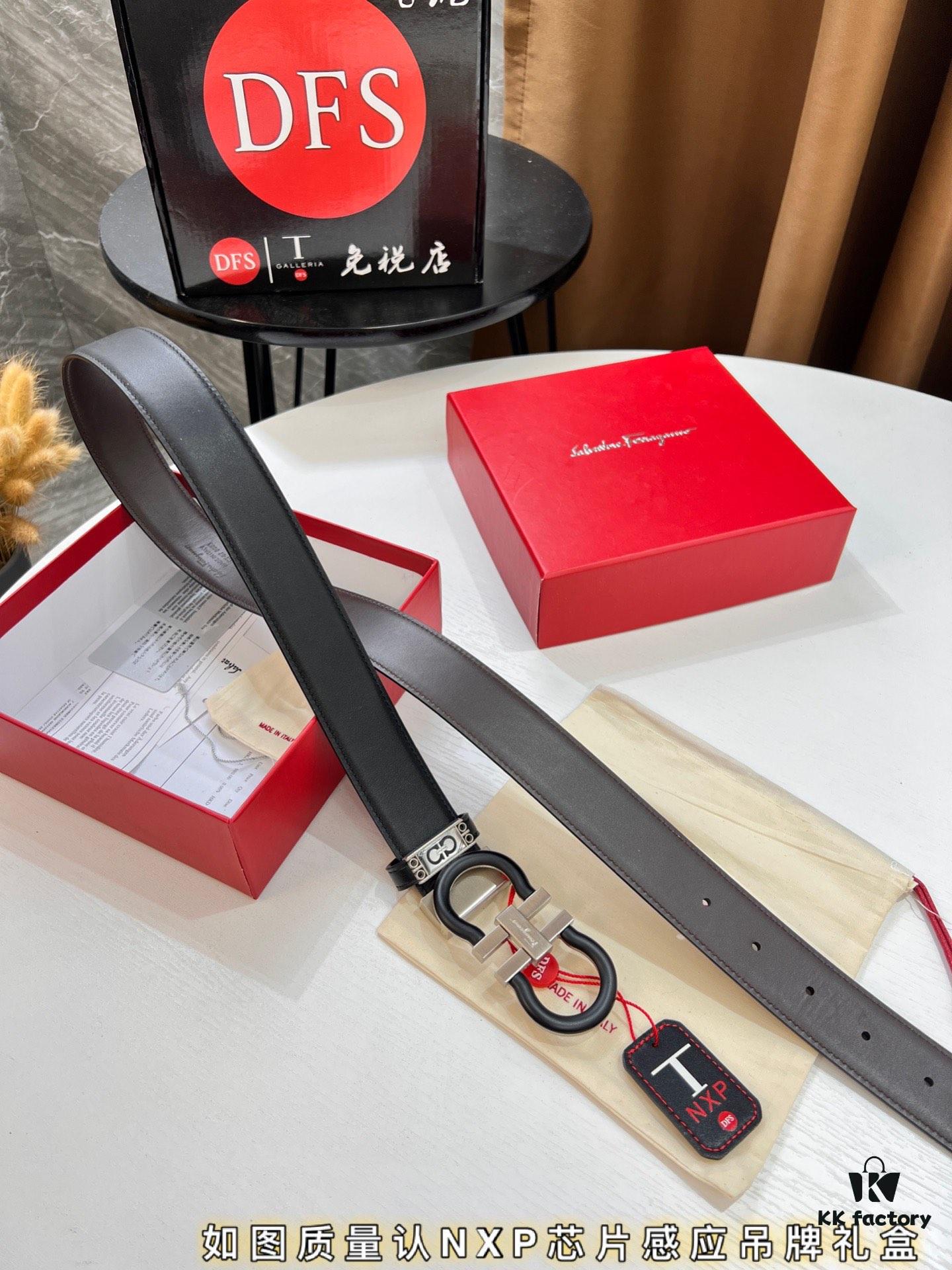 6932004a3a89a121ed54ff56 Salvatore Ferragamo Belt, Hong Kong Duty-Free Gift Box 🎁 (NXP RFID Tag with Official Website Verification, Authentic Anti-Counterfeit Chip) - 8-Shaped Etched Pattern, Full Italian Top-Grain Calfskin, Reversible Design, 3.5cm Width
