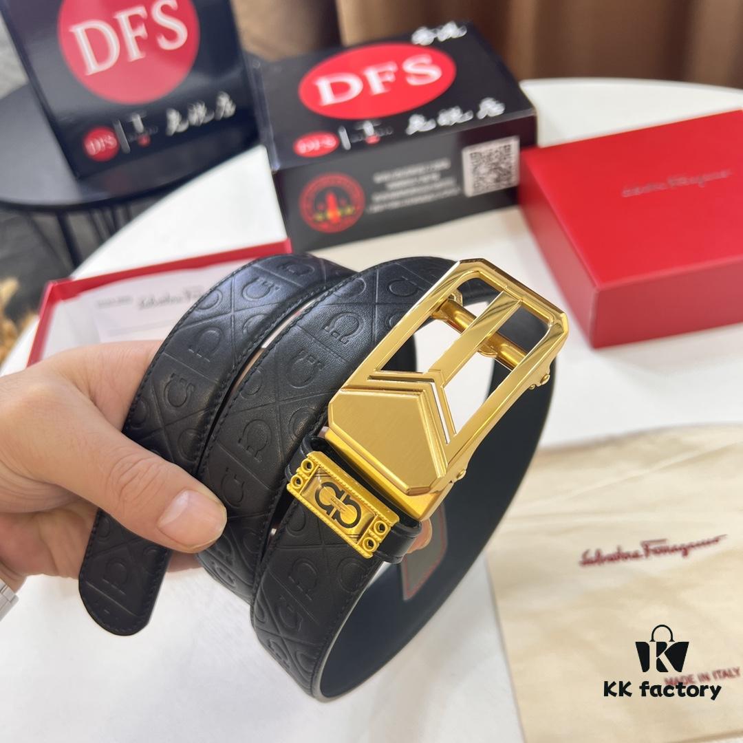 6932004c3a89a121ed54ff6f Salvatore Ferragamo Men's Automatic Belt, Top-Quality Genuine Leather with Steel Hardware, 3.5cm Width, '8' Weave Design