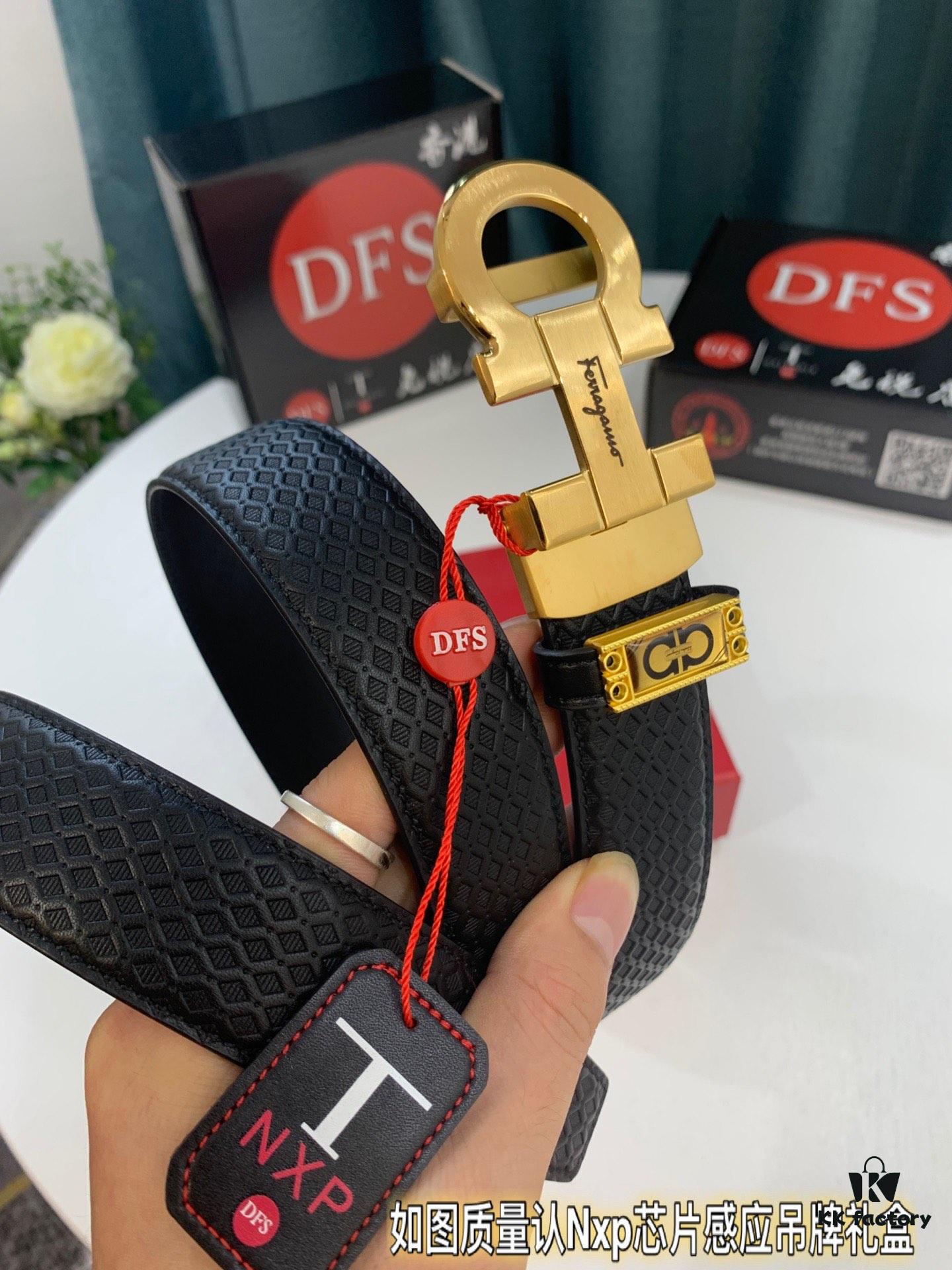 6932004f3a89a121ed54ff8c Arrival 🎺🎺 Authentic Photography, Ferragamo Automatic Series Men's Belt, ZP Molded 8-Shaped Beveled Pattern with Stainless Steel Hardware, Business Belt, Imported Small Ferragamo Mesh Pattern Top-Grain Calfskin, Automatic Tooth Adjustment, Width 3.5 cm