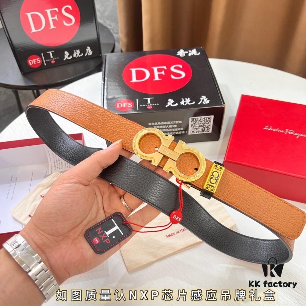 693200503a89a121ed54ff9f Ferragamo Men's Belt, Genuine First-Layer Calfskin with Crocodile Texture, Reversible Design, 3.5cm Width, Octagonal Stainless Steel Hardware, Adjustable Length, Ideal Gift Choice