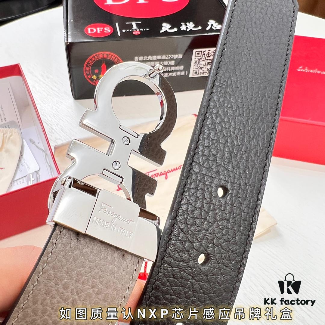693200513a89a121ed54ffa8 Ferragamo Men's Belt, Genuine First-Layer Calfskin with Crocodile Texture, Reversible Design, 3.5cm Width, Stainless Steel Buckle, Adjustable Length
