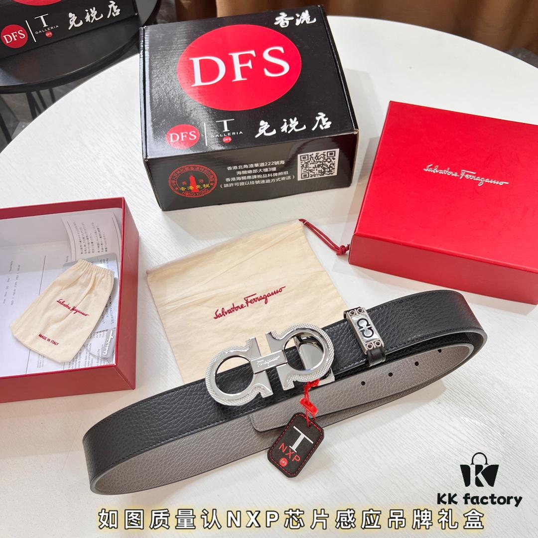 693200513a89a121ed54ffab Ferragamo Men's Belt, Genuine First-Layer Calfskin with Crocodile Texture, Reversible Design, 3.5cm Width, Stainless Steel Buckle, Adjustable Length