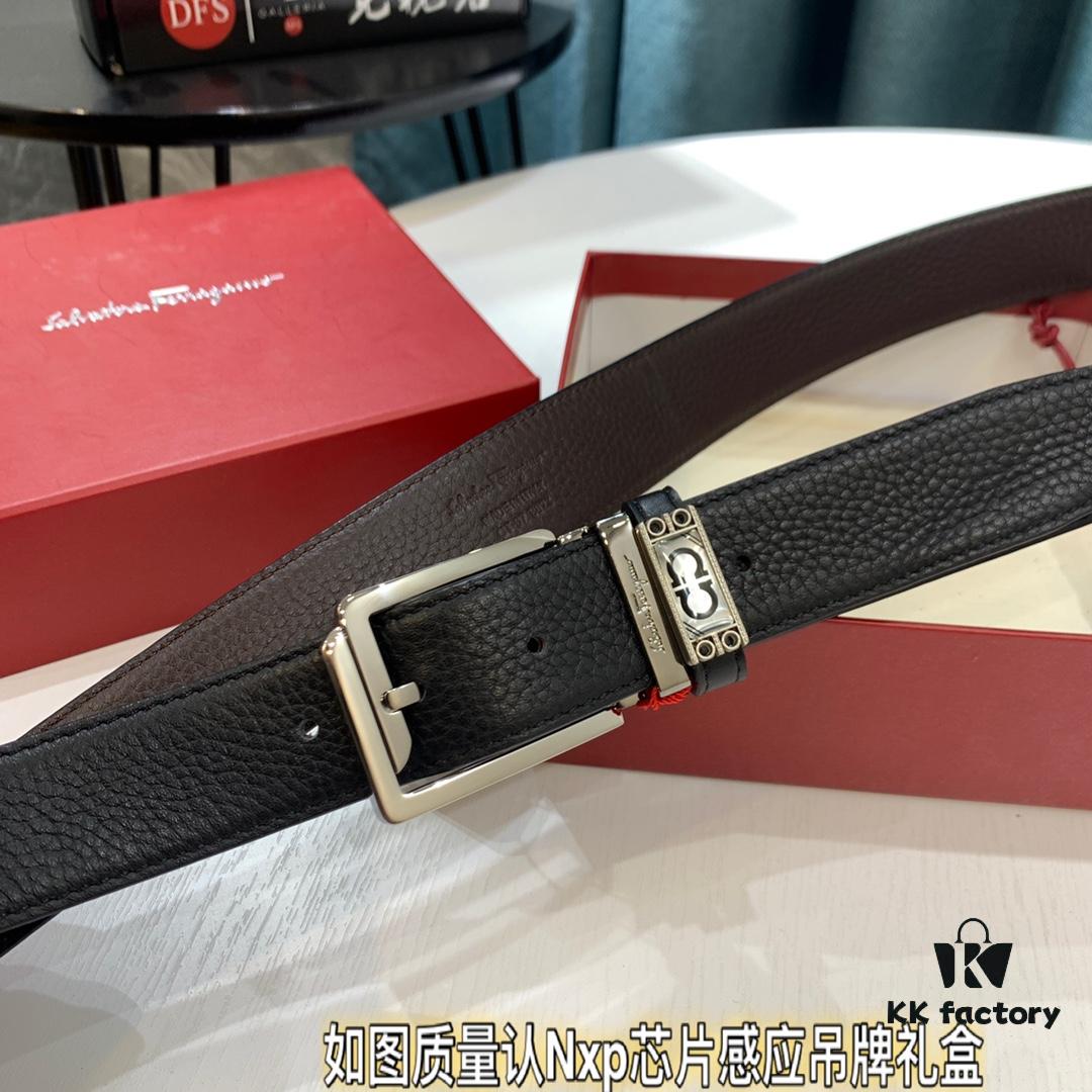 693200513a89a121ed54ffae Shop Owner Recommended - Ferragamo Men's Belt, Genuine Imported Full-Grain Calf Leather with Dual-Side Wear, 3.5cm Width, Stainless Steel Hardware, Adjustable Length