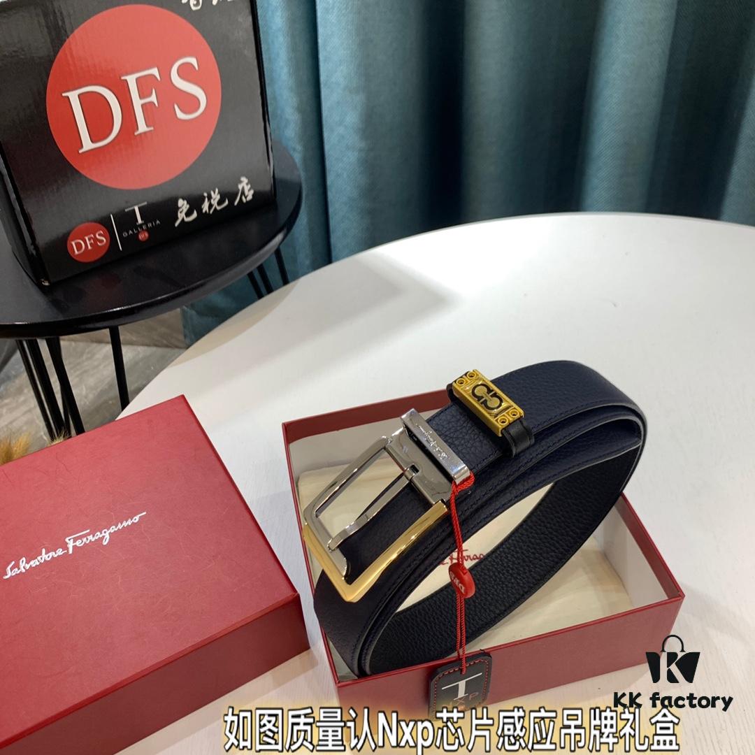 693200523a89a121ed54ffb8 Shop Owner Recommended: Ferragamo Men's Belt, Genuine Imported Full-Grain Calf Leather, Reversible Design, 3.5cm Width, Octagonal Stainless Steel Hardware