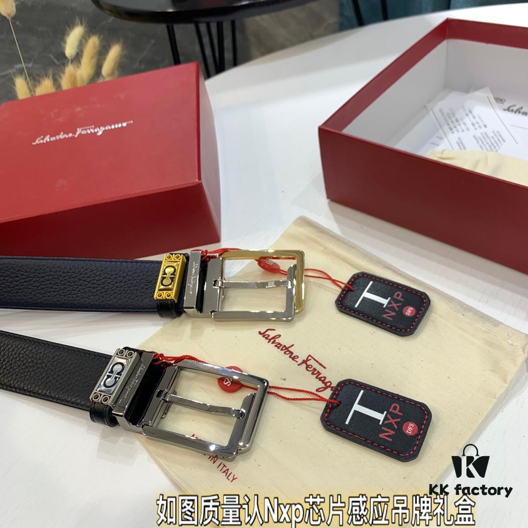 693200523a89a121ed54ffba Shop Owner Recommended: Ferragamo Men's Belt, Genuine Imported Full-Grain Calf Leather, Reversible Design, 3.5cm Width, Octagonal Stainless Steel Hardware