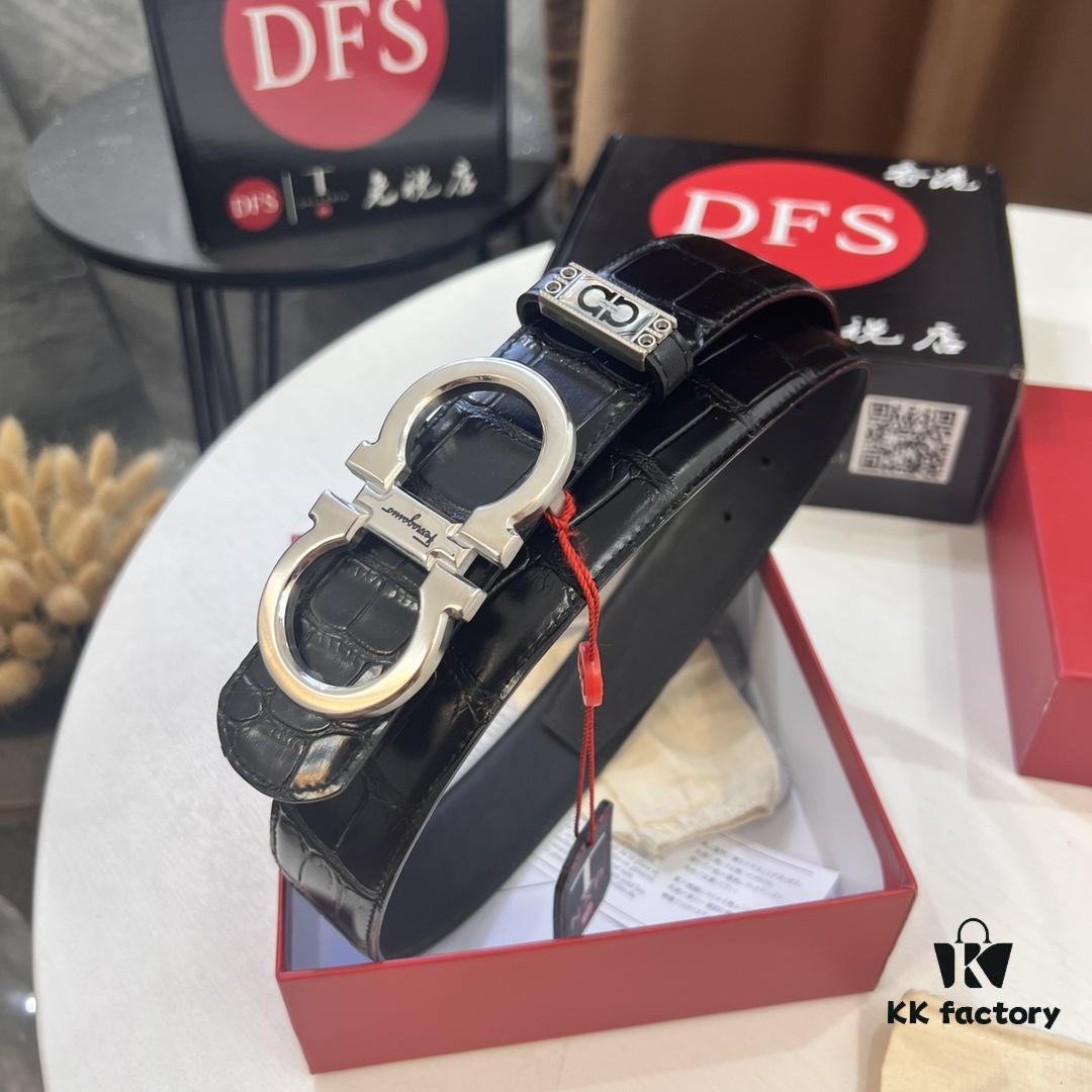 693200533a89a121ed54ffcc Top-Grade Salvatore Ferragamo Belt, Hong Kong Duty-Free Gift Box, Original 8-Shaped Hardware, Full-Grain Crocodile-Texture Calfskin Leather, German Manufactured