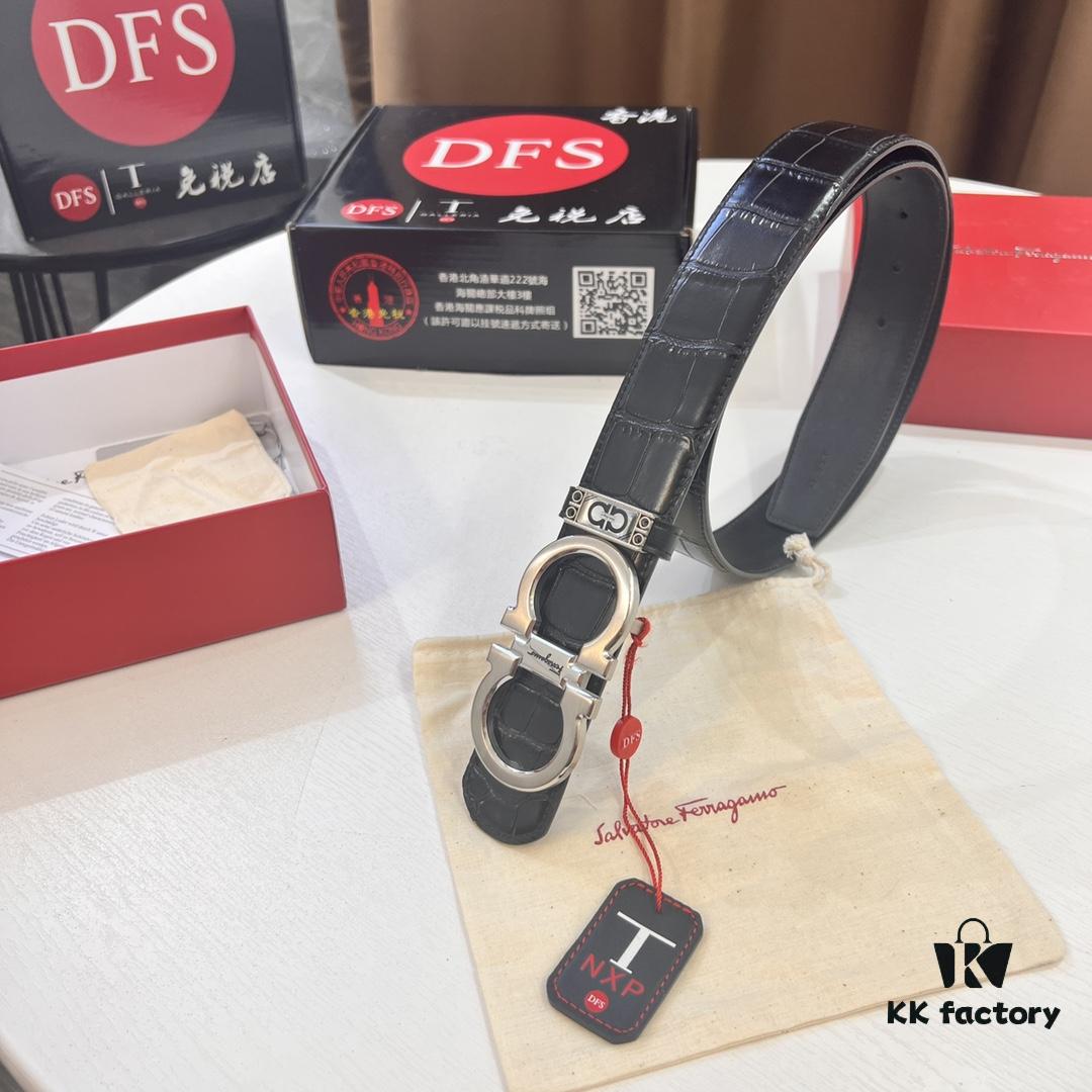 693200543a89a121ed54ffce Top-Grade Salvatore Ferragamo Belt, Hong Kong Duty-Free Gift Box, Original 8-Shaped Hardware, Full-Grain Crocodile-Texture Calfskin Leather, German Manufactured