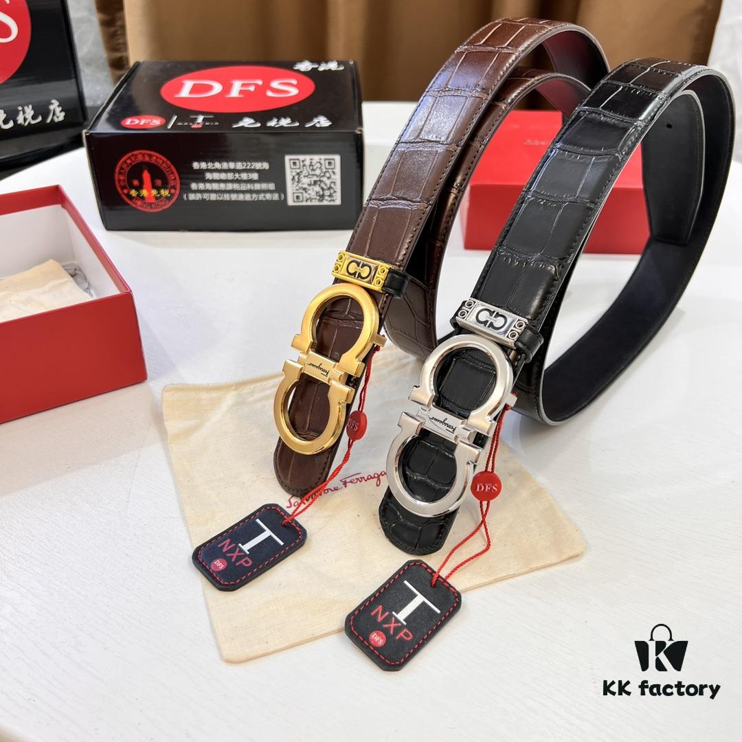 693200543a89a121ed54ffcf Top-Grade Salvatore Ferragamo Belt, Hong Kong Duty-Free Gift Box, Original 8-Shaped Hardware, Full-Grain Crocodile-Texture Calfskin Leather, German Manufactured
