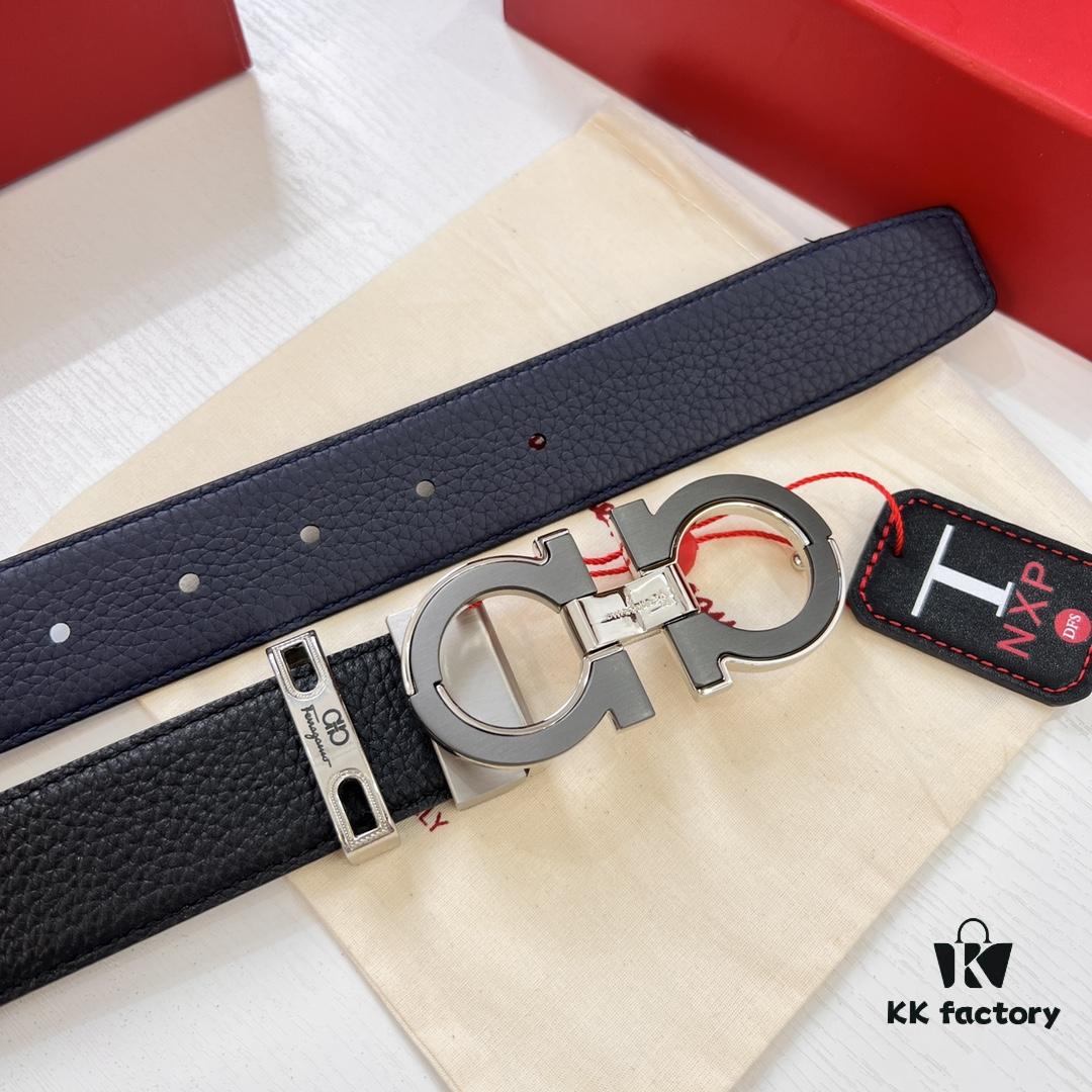 693200543a89a121ed54ffd8 Ferragamo Men's Belt, Genuine First-Layer Calfskin with Crocodile Texture, Reversible Design, 3.5cm Width, Stainless Steel Hardware, Adjustable Length