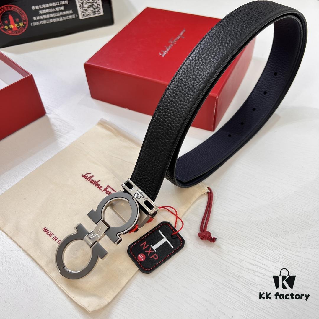 693200553a89a121ed54ffda Ferragamo Men's Belt, Genuine First-Layer Calfskin with Crocodile Texture, Reversible Design, 3.5cm Width, Stainless Steel Hardware, Adjustable Length