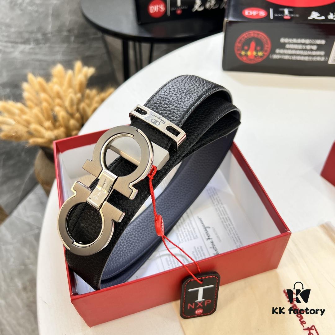 693200553a89a121ed54ffdb Ferragamo Men's Belt, Genuine First-Layer Calfskin with Crocodile Texture, Reversible Design, 3.5cm Width, Stainless Steel Hardware, Adjustable Length