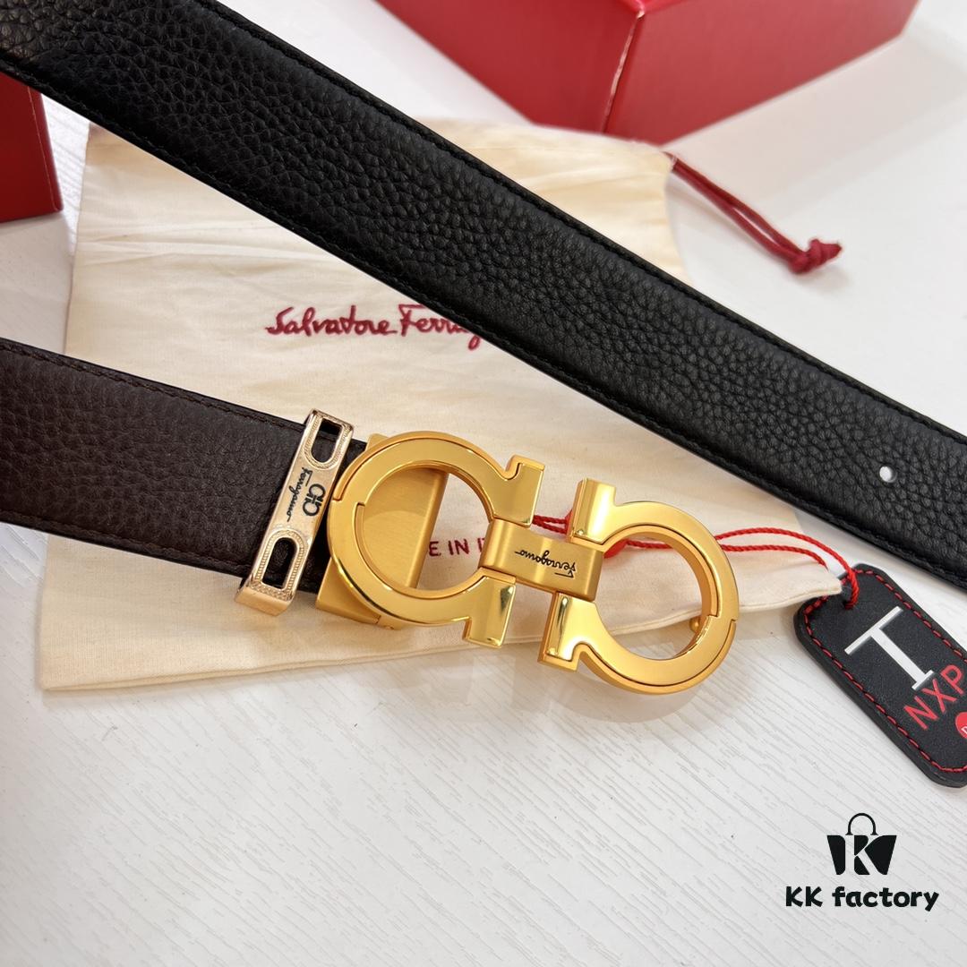 693200553a89a121ed54ffe1 Salvatore Ferragamo Men's Belt, Genuine First-Layer Calfskin with Woven Texture, Reversible Design, 3.5cm Width, Stainless Steel Buckle, Adjustable Length