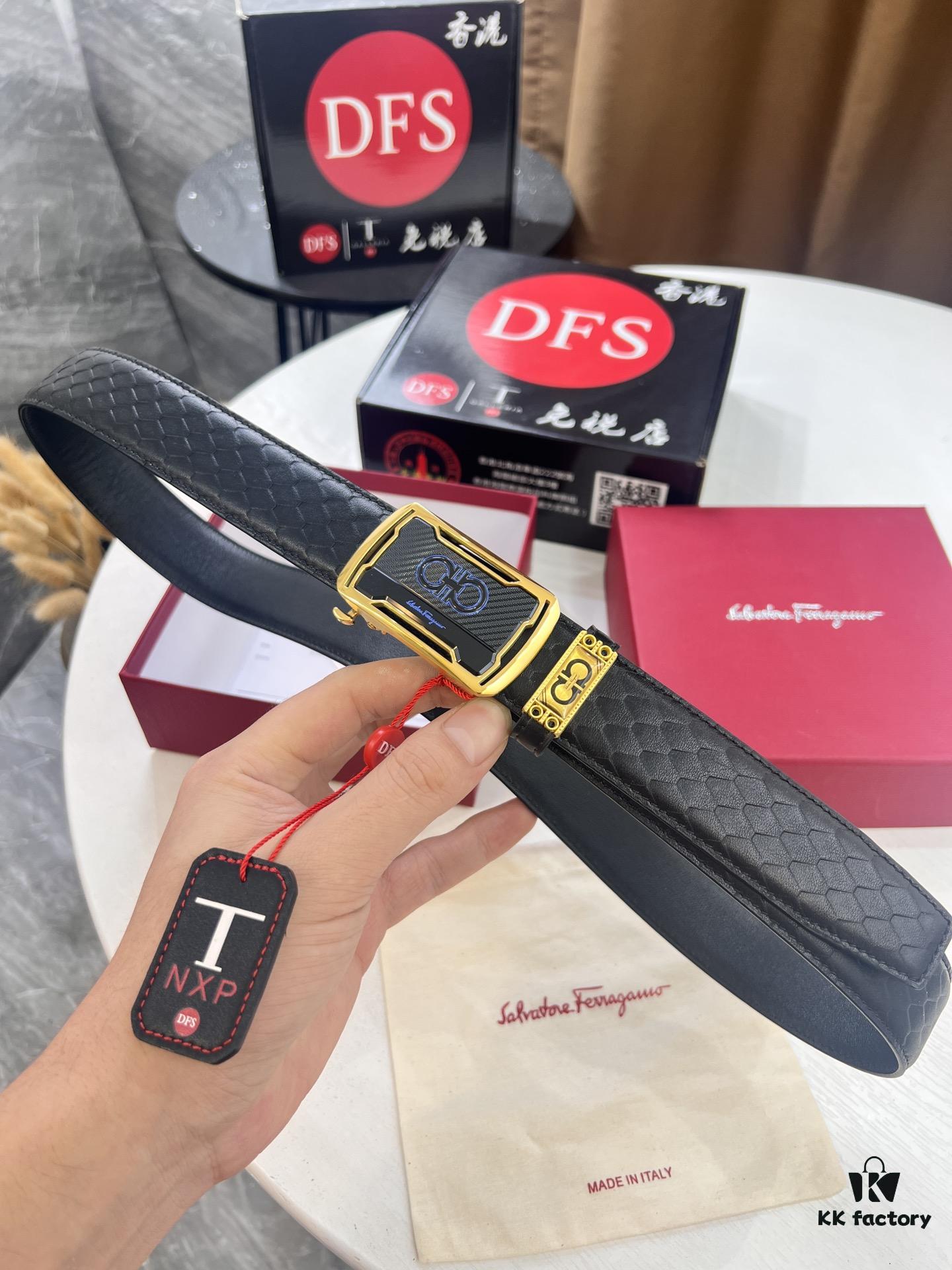 693200563a89a121ed54fff3 Salvatore Ferragamo Men's Automatic Belt, Top-Quality Genuine Leather with Steel Hardware, 3.5cm Width, '8' Patterned Full-Grain Leather, Imported