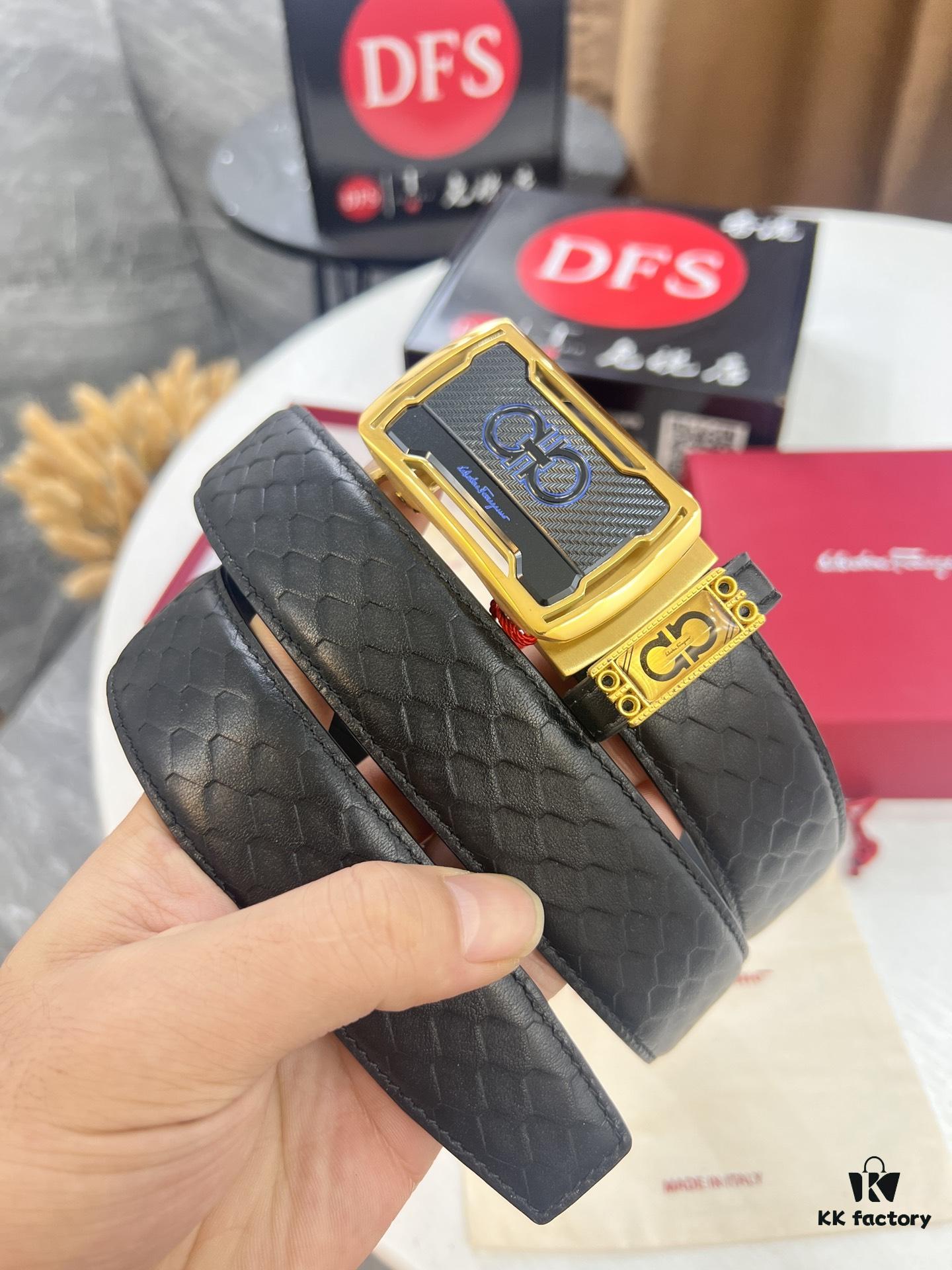 693200573a89a121ed54fff5 Salvatore Ferragamo Men's Automatic Belt, Top-Quality Genuine Leather with Steel Hardware, 3.5cm Width, '8' Patterned Full-Grain Leather, Imported