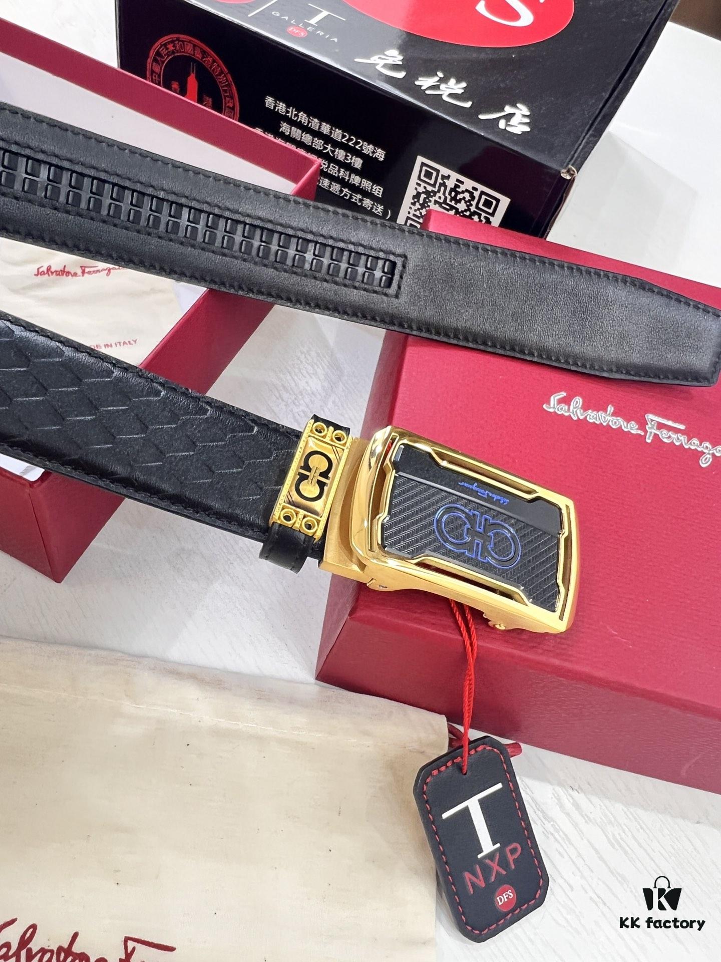 693200573a89a121ed54fff6 Salvatore Ferragamo Men's Automatic Belt, Top-Quality Genuine Leather with Steel Hardware, 3.5cm Width, '8' Patterned Full-Grain Leather, Imported