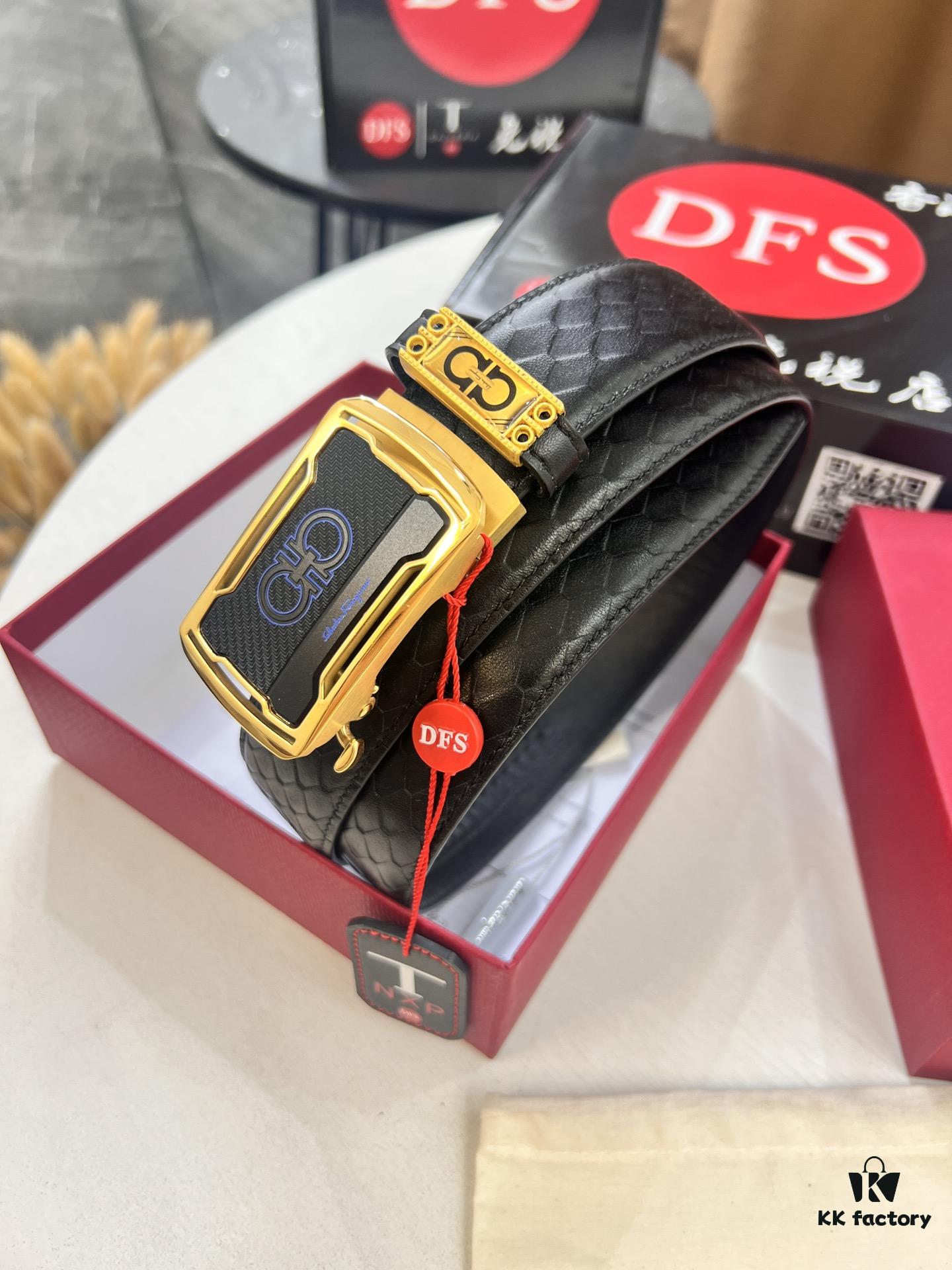 693200573a89a121ed54fff7 Salvatore Ferragamo Men's Automatic Belt, Top-Quality Genuine Leather with Steel Hardware, 3.5cm Width, '8' Patterned Full-Grain Leather, Imported