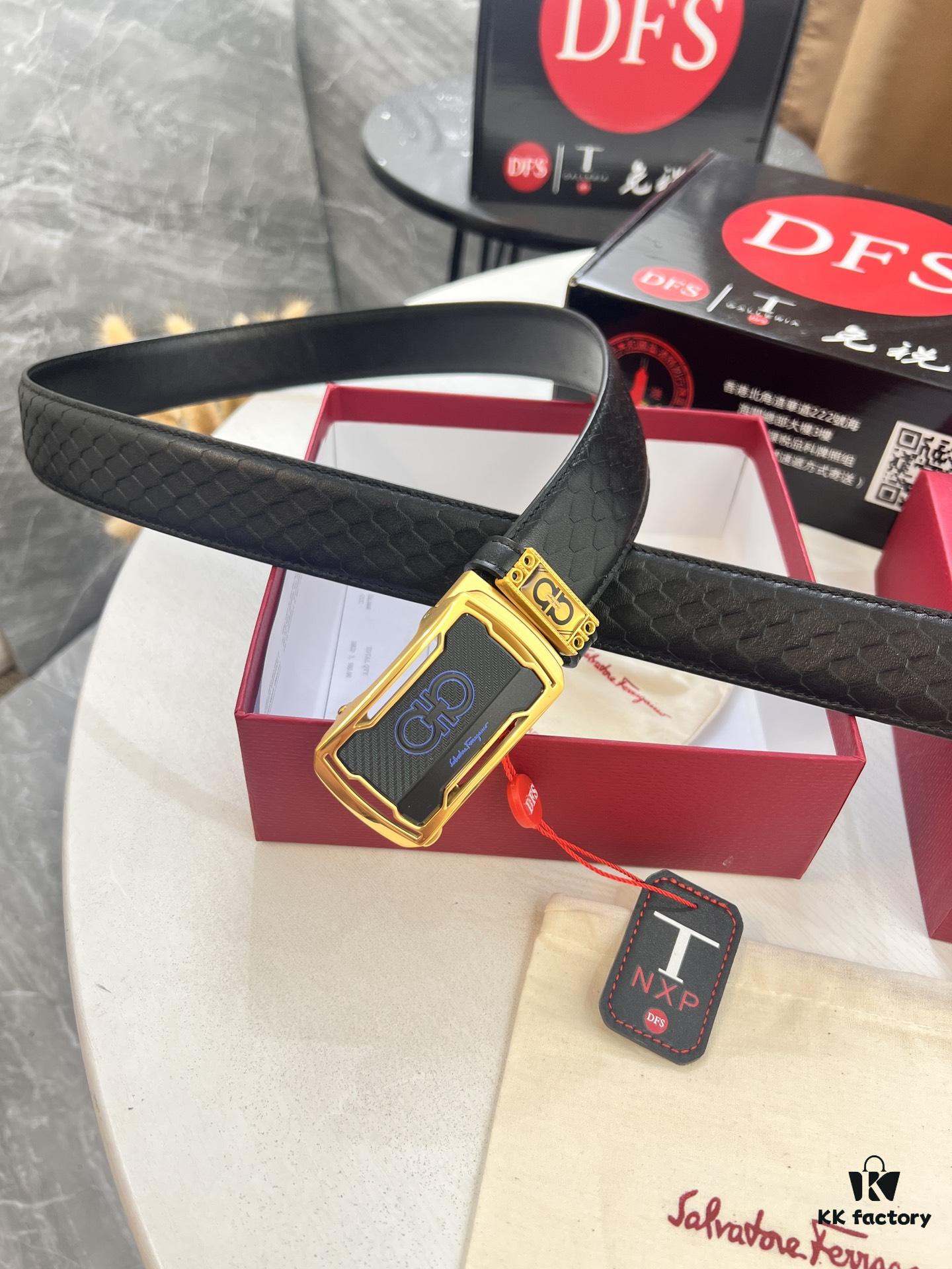 693200573a89a121ed54fff8 Salvatore Ferragamo Men's Automatic Belt, Top-Quality Genuine Leather with Steel Hardware, 3.5cm Width, '8' Patterned Full-Grain Leather, Imported
